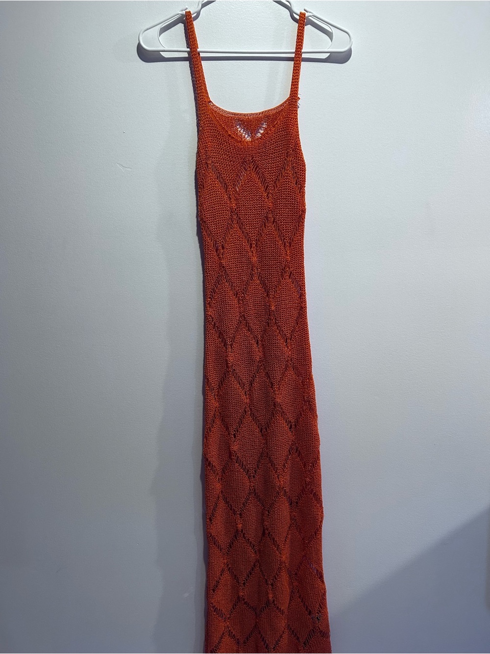 Orange Knit Maxi Dress with Diamond Pattern